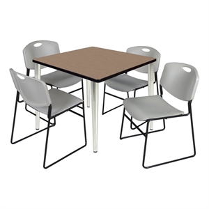 Regency Kahlo 42&quot Square Breakroom Table-Oak/Chrome/4 Zeng Stack Chairs-Grey