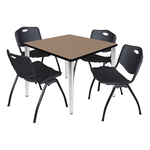 Regency Kahlo 42&quot Square Breakroom Table-Noble Oak/Chrome/4 M Stack Chairs-Black