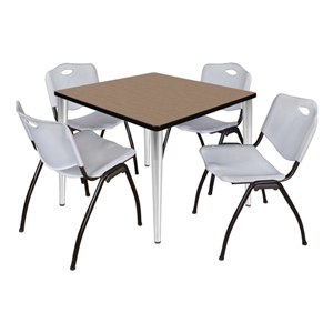 Regency Kahlo 42&quot Square Breakroom Table-Noble Oak/Chrome/4 M Stack Chairs-Grey