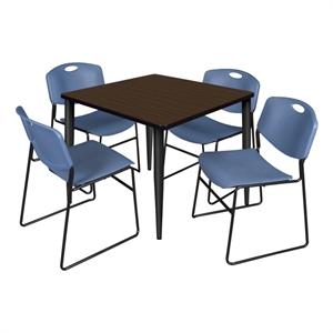 Regency Kahlo 42&quot Square Breakroom Table-Walnut/Black/4 Zeng Stack Chairs-Blue