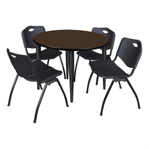 Regency Kahlo 42&quot Round Breakroom Table-Neo Walnut/Black/4 M Stack Chairs-Black