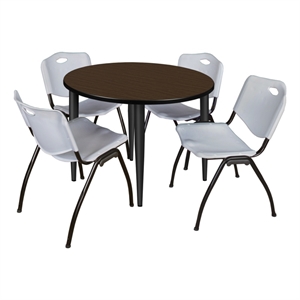 Regency Kahlo 42&quot Round Breakroom Table-Neo Walnut/Black/4 M Stack Chairs- Grey