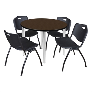 Regency Kahlo 42&quot Round Breakroom Table-Neo Walnut/Chrome/4 M Stack Chairs-Black
