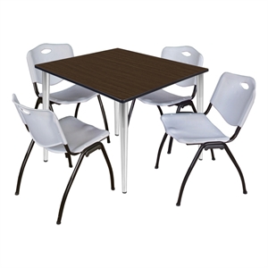 Regency Kahlo 48&quot Square Breakroom Table-Neo Walnut/Chrome/4 M Stack Chairs-Grey