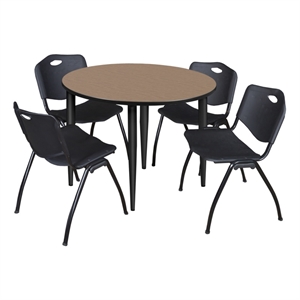 Regency Kahlo 48&quot Round Breakroom Table-Noble Oak/Black/4 M Stack Chairs-Black
