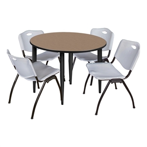 Regency Kahlo 48&quot Round Breakroom Table-Noble Oak/Black/4 M Stack Chairs- Grey