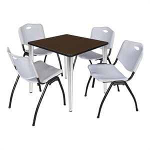 Regency Kahlo 30&quot Square Breakroom Table-Neo Walnut/Chrome/4 M Stack Chairs-Grey
