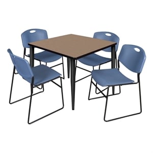 Regency Kahlo 36&quot Square Breakroom Table-Oak/Black/4 Zeng Stack Chairs-Blue