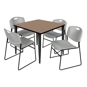 Regency Kahlo 36&quot Square Breakroom Table-Oak/Black/4 Zeng Stack Chairs-Grey