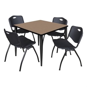 Regency Kahlo 36&quot Square Breakroom Table-Noble Oak/Black/4 M Stack Chairs-Black