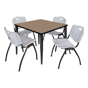 Regency Kahlo 36&quot Square Breakroom Table-Noble Oak/Black/4 M Stack Chairs- Grey
