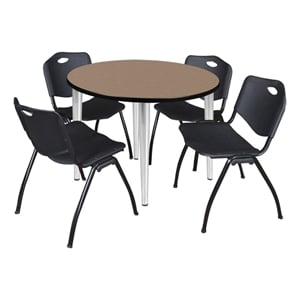 Regency Kahlo 36&quot Round Breakroom Table-Noble Oak/Chrome/4 M Stack Chairs-Black