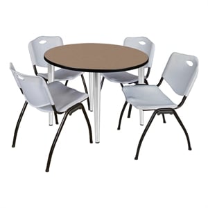 Regency Kahlo 36&quot Round Breakroom Table-Noble Oak/Chrome/4 M Stack Chairs-Grey