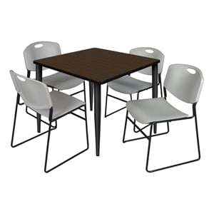 Regency Kahlo 42&quot Square Breakroom Table-Walnut/Black/4 Zeng Stack Chairs-Grey
