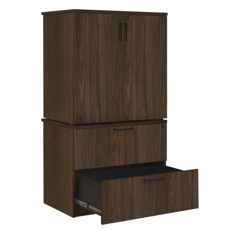 Regency Legacy Lateral File with Stackable Storage Cabinet- Neo Walnut