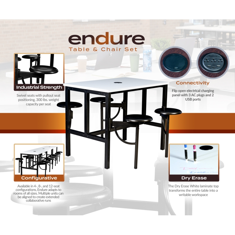Regency Endure Collaborative Table/Chair Set with 4 Stools/White Dry Erase Top