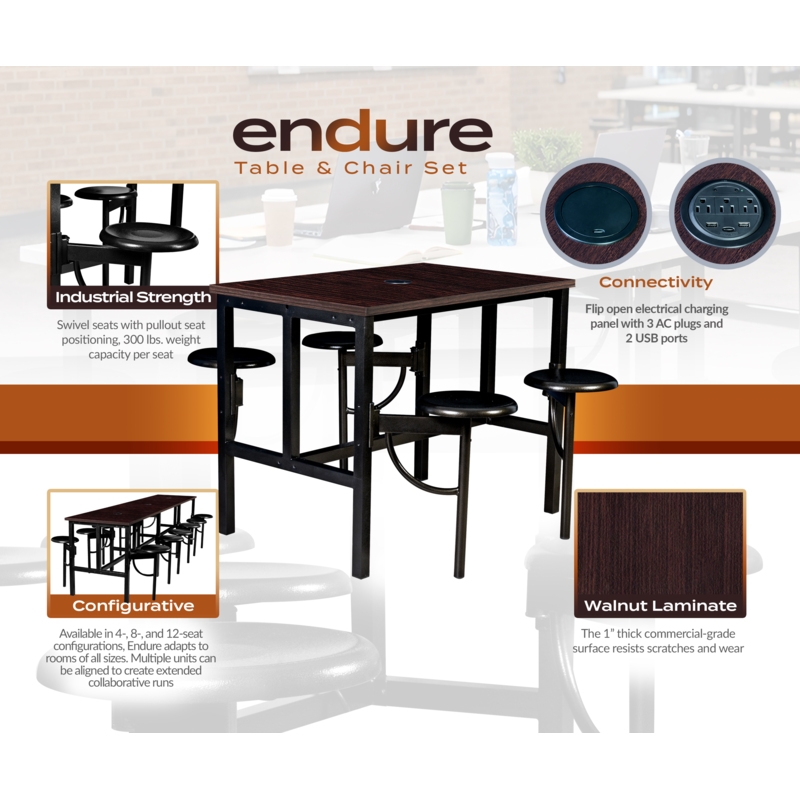 Regency Endure Collaborative Table/Chair Set with 4 Stools/Walnut Top