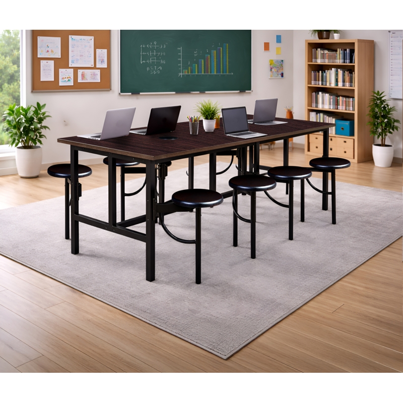 Regency Endure Collaborative Table/Chair Set with 8 Stools/Walnut Top/Wood Seats