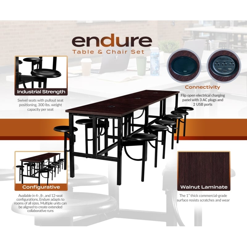 Regency Endure Collaborative Table/Chair Set with 12 Stools/Walnut Top