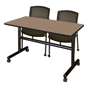 Regency Kobe 48 x 24&quot Flip-Top Nesting Table- Noble Oak/2 Knight Mesh Chairs