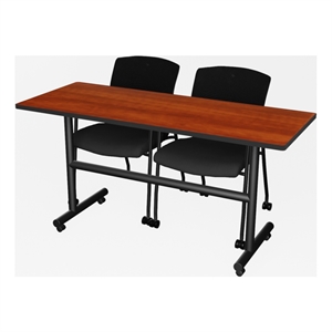 Regency Kobe 60 x 24&quot Flip-Top Nesting Table- Cherry/2 Knight Mesh Chairs