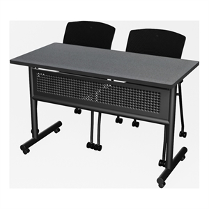Regency Kobe 48x24&quot Flip-Top Nesting Table - Grey/2 Knight Mesh Chairs