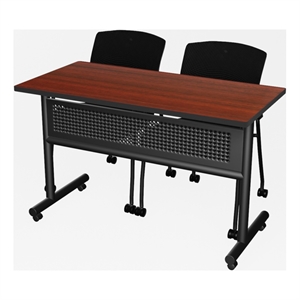 Regency Kobe 48x24&quot Flip-Top Nesting Table - Mahogany/2 Knight Mesh Chairs