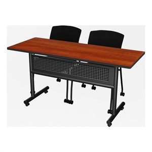 Regency Kobe 60 x 24&quot Flip-Top  Nesting Table - Cherry/2 Knight Mesh Chairs