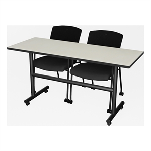 Regency Kobe 60 x 24&quot Flip-Top Nesting Table- Maple/2 Knight Mesh Chairs