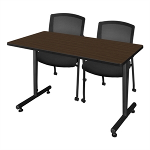 Regency Kobe 48 x 24&quot T-Base  Seminar Table-Neo Walnut/2 Knight Mesh Chairs