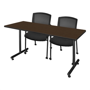 Regency Kobe 60 x 24&quot T-Base  Seminar Table-Neo Walnut/2 Knight Mesh Chairs