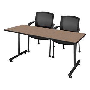 Regency Kobe 72 x 24&quot T-Base  Seminar Table-Noble Oak/2 Knight Mesh Chairs
