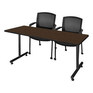 Regency Kobe 72 x 24&quot T-Base  Seminar Table-Neo Walnut/2 Knight Mesh Chairs