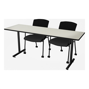 Regency Kobe 72 x 24&quot T-Base Training Seminar Table- Maple/2 Knight Mesh Chairs