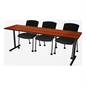 Regency Kobe 84 x 24&quot T-Base Training Seminar Table- Cherry/2 Knight Mesh Chairs