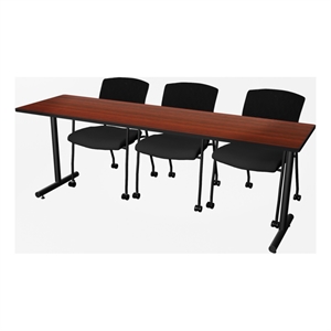 Regency Kobe 84 x 24&quot T-Base  Seminar Table- Mahogany/2 Knight Mesh Chairs