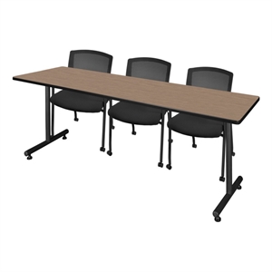 Regency Kobe 84 x 24&quot T-Base  Seminar Table-Noble Oak/3 Knight Mesh Chairs