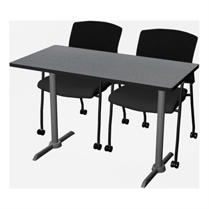 Regency Cain 48x24&quot T-Base Seminar Table-Grey/2 Knight Mesh Chairs