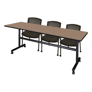 Regency Kobe 84 x 24&quot Flip-Top Nesting Table- Noble Oak/2 Knight Mesh Chairs