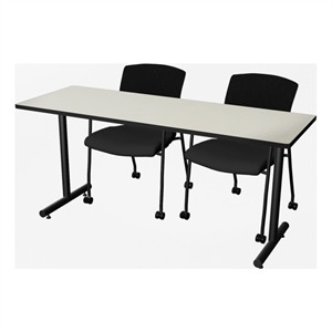 Regency Kobe 66 x 24&quot T-Base Training Seminar Table- Maple/2 Knight Mesh Chairs