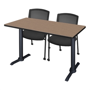 Regency Cain 48x24&quot T-Base Seminar Table-Oak/Black Base/2 Knight Mesh Chairs