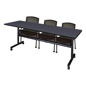 Regency Kobe 84 x 24&quot Flip-Top  Nesting Table - Grey/2 Knight Mesh Chairs