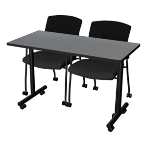 Regency Kobe 48 x 24&quot Mobile T-Base  Seminar Table- Grey/2 Knight Mesh Chairs
