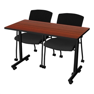 Regency Kobe 48 x 24&quot Mobile T-Base  Seminar Table-Mahogany/2 Knight Mesh Chairs