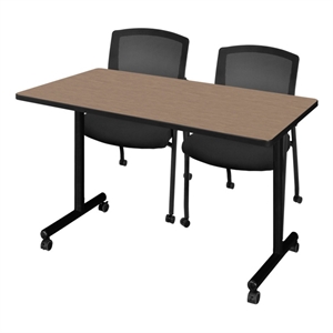 Regency Kobe 48x24&quot Mobile T-Base  Seminar Table-Noble Oak/2 Knight Mesh Chairs