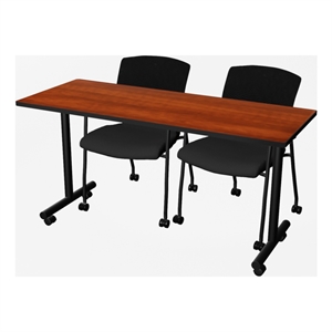 Regency Kobe 60 x 24&quot Mobile T-Base  Seminar Table- Cherry/2 Knight Mesh Chairs