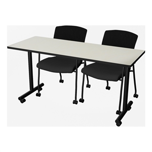 Regency Kobe 60 x 24&quot Mobile T-Base  Seminar Table- Maple/2 Knight Mesh Chairs