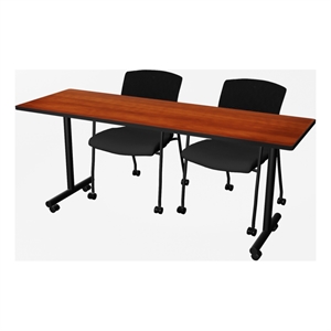 Regency Kobe 72 x 24&quot Mobile T-Base  Seminar Table- Cherry/2 Knight Mesh Chairs