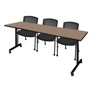 Regency Kobe 84x24&quot Mobile T-Base  Seminar Table-Noble Oak/3 Knight Mesh Chairs