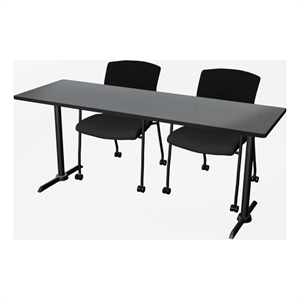 Regency Cain 72 x 24&quot T-Base Training Seminar Table- Grey & 2 Knight Mesh Chairs